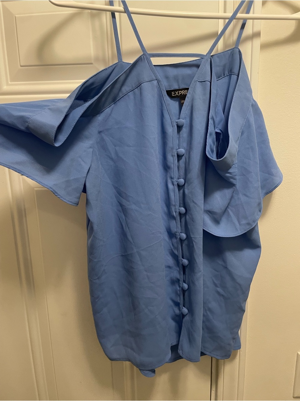Express - Womens Light Blue Cold-Shoulder Button-Front Tank